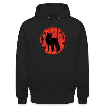 Kitesune japanischer Fuchs Fuchsjagd - Unisex Hoodie - Schwarz - Vorne - Alina (178cm) & Michal (187cm)