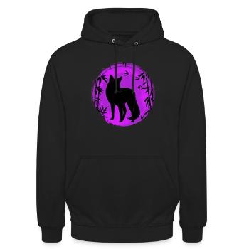 Kitesune japanischer Fuchs Fuchsjagd - Unisex Hoodie - Schwarz - Vorne - Alina (178cm) & Michal (187cm)