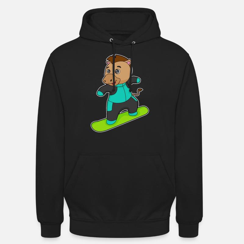 Cheval comme snowboarder avec snowboard - Sweat-shirt à capuche unisexe - noir
