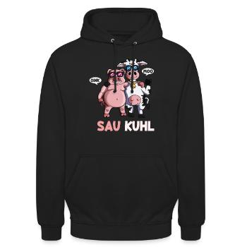 Lustiges Sau Kuhl Kuh Schwein Landtiere Bauernhof - Unisex Hoodie - Schwarz - Vorne - Alina (178cm) & Michal (187cm)