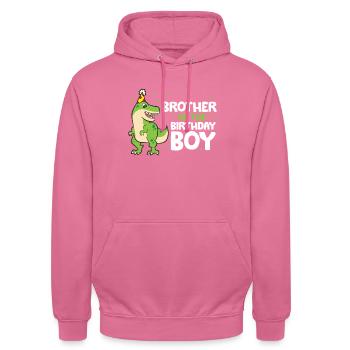 Bruder des Geburtstagskindes Dinosaurier - Unisex Hoodie - Pink - Vorne - Alina (178cm) & Michal (187cm)