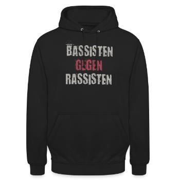 Bassisten gegen Rassisten Bassspieler gegen Rechts - Unisex Hoodie - Schwarz - Vorne - Alina (178cm) & Michal (187cm)