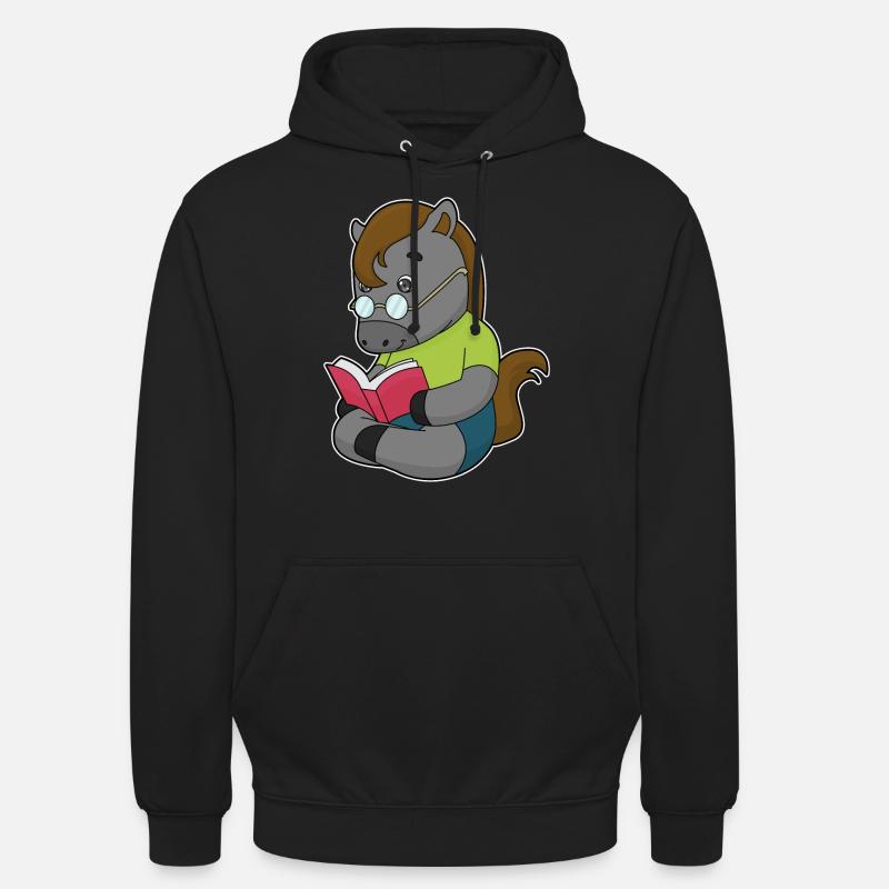 Pferd Nerd Buch Brille - Unisex Hoodie - Schwarz