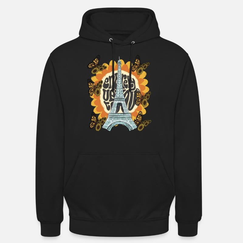 Tour Eiffel-Tournesol-Paris-Papillon-Français - Sweat-shirt à capuche unisexe - noir