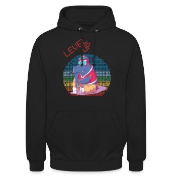 Niveau vers le haut Gamer Jeux vidéo Retro Vintage Gaming Où - Sweat-shirt à capuche unisexe - noir - Devant - Alina (178cm) & Michal (187cm)