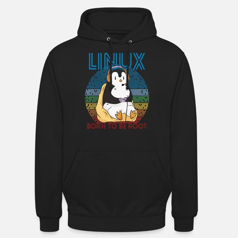 Gamer Root Retro Penguin Linux Nerd Programmer Gee Unisex Hoodie