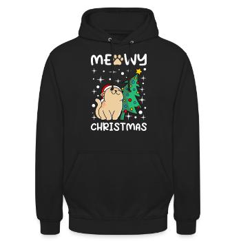 Meowy Christmas Katzen Weihnacht - Unisex Hoodie - Schwarz - Vorne - Alina (178cm) & Michal (187cm)