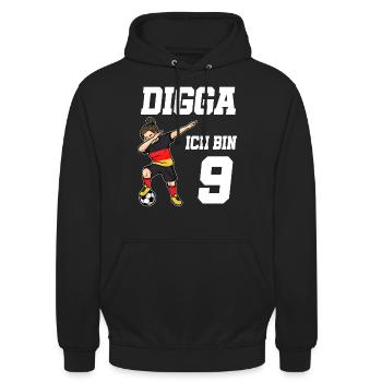 Fußball Mädchen 9. Geburtstag Fußballer Deutschlan - Unisex Hoodie - Schwarz - Vorne - Alina (178cm) & Michal (187cm)