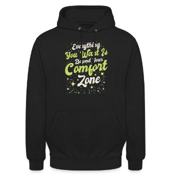 Bedeutungsvolles Wissen Motivator Komfortzone - Unisex Hoodie - Schwarz - Vorne - Alina (178cm) & Michal (187cm)