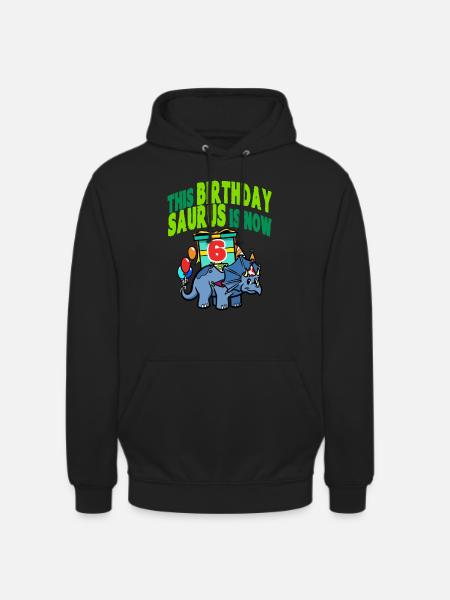Tämä syntymäpäivä Saurus on nyt 6 dinosaurus - Unisex-huppari - musta