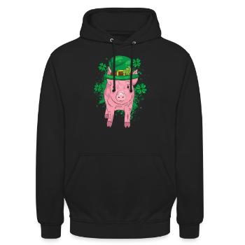 Kleeblatt Glücksschwein - Unisex Hoodie - Schwarz - Vorne - Alina (178cm) & Michal (187cm)