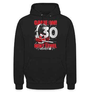 Next Level unlocked 30th Birthday Men's Gaming - Unisex Hoodie - black - Front - Alina (178cm) & Michal (187cm)
