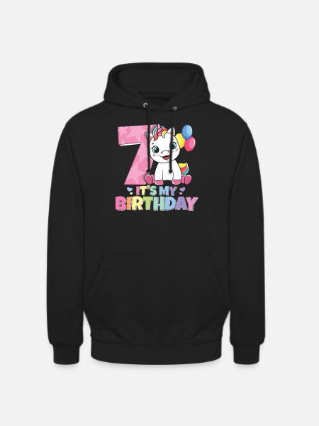 Rainbow Unicorn 7th Birthday Girl 7 år - Luvtröja unisex - svart