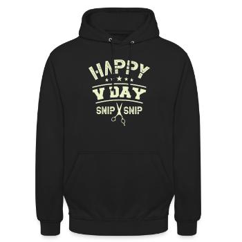 Happy V Day Snip Snip Für Einen Sterilisierten - Unisex Hoodie - Schwarz - Vorne - Alina (178cm) & Michal (187cm)