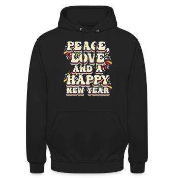 Réveillon du Nouvel An, Paix, Amour, Bonne Année - Sweat-shirt à capuche unisexe - noir - Devant - Alina (178cm) & Michal (187cm)