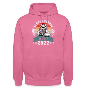 Faultier Geburtstag März 2022 Geboren Jahrgang - Unisex Hoodie - Pink - Vorne - Alina (178cm) & Michal (187cm)