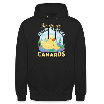 Drôle de canard disant - Sweat-shirt à capuche unisexe - noir - Devant - Alina (178cm) & Michal (187cm)