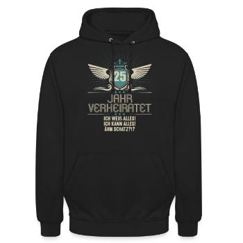 25 Jahr verheiratet weiß alles 25.Hochzeitstag - Unisex Hoodie - Schwarz - Vorne - Alina (178cm) & Michal (187cm)