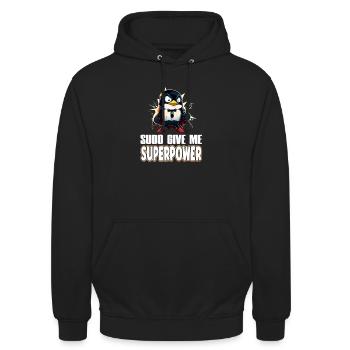 Linux Sudo Superpower Tux Superhero Penguin - Unisex Hoodie - Schwarz - Vorne - Alina (178cm) & Michal (187cm)
