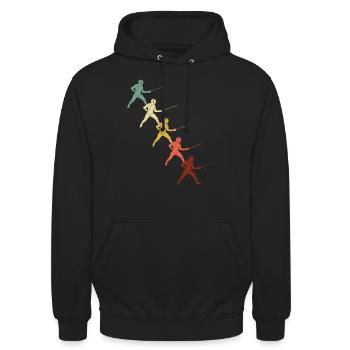 Fechtsport Vintage Fechter Fechten - Unisex Hoodie - Schwarz - Vorne - Alina (178cm) & Michal (187cm)
