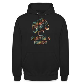Player 4 Ready in Combo mit Spieler 1, 2 - Unisex Hoodie - Schwarz - Vorne - Alina (178cm) & Michal (187cm)