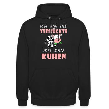 Kuhliebhaber Geschenke lustiger Spruch Kuh Kühe - Unisex Hoodie - Schwarz - Vorne - Alina (178cm) & Michal (187cm)