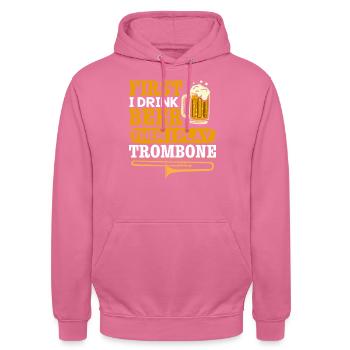 D’abord je bois de la bière puis je joue du trombone musicien - Sweat-shirt à capuche unisexe - rose - Devant - Alina (178cm) & Michal (187cm)