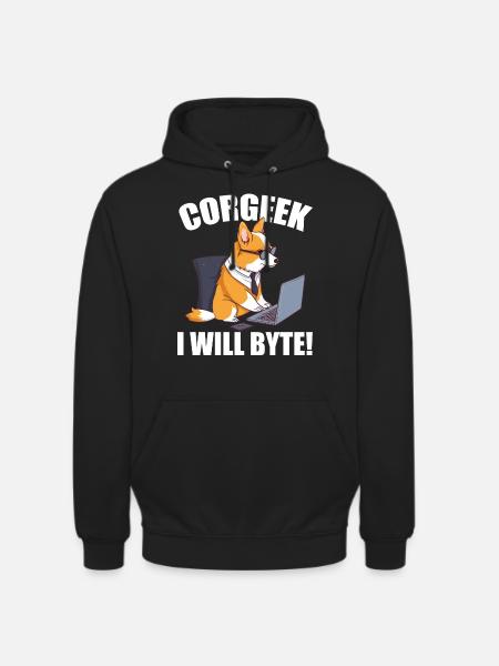 Corgi with glasses I Will Byte computer geek Corgeek - Unisex Hoodie - black