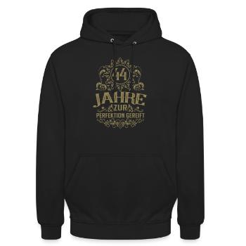 44 Jahre zur Perfektion gereift - Unisex Hoodie - Schwarz - Vorne - Alina (178cm) & Michal (187cm)