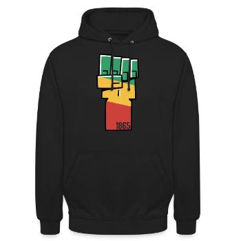 Juneteenth Protest Fist 1865 Schwarze FreiheitJune - Unisex Hoodie - Schwarz - Vorne - Alina (178cm) & Michal (187cm)