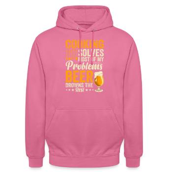 Cooking Solves Most Of My Problems Beer Drowns The - Unisex Hoodie - pink - Front - Alina (178cm) & Michal (187cm)