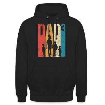 Dad Hoch 3 Papa Hoch 3 Kinder Drei Mädchen Retro - Unisex Hoodie - Schwarz - Vorne - Alina (178cm) & Michal (187cm)