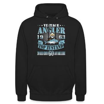Angler 60 Geburtstag Angeln Spruch 1963 - Unisex Hoodie - Schwarz - Vorne - Alina (178cm) & Michal (187cm)