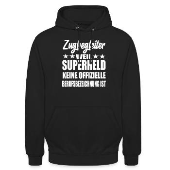Zugbegleiter Superheld Spruch - Unisex Hoodie - Schwarz - Vorne - Alina (178cm) & Michal (187cm)