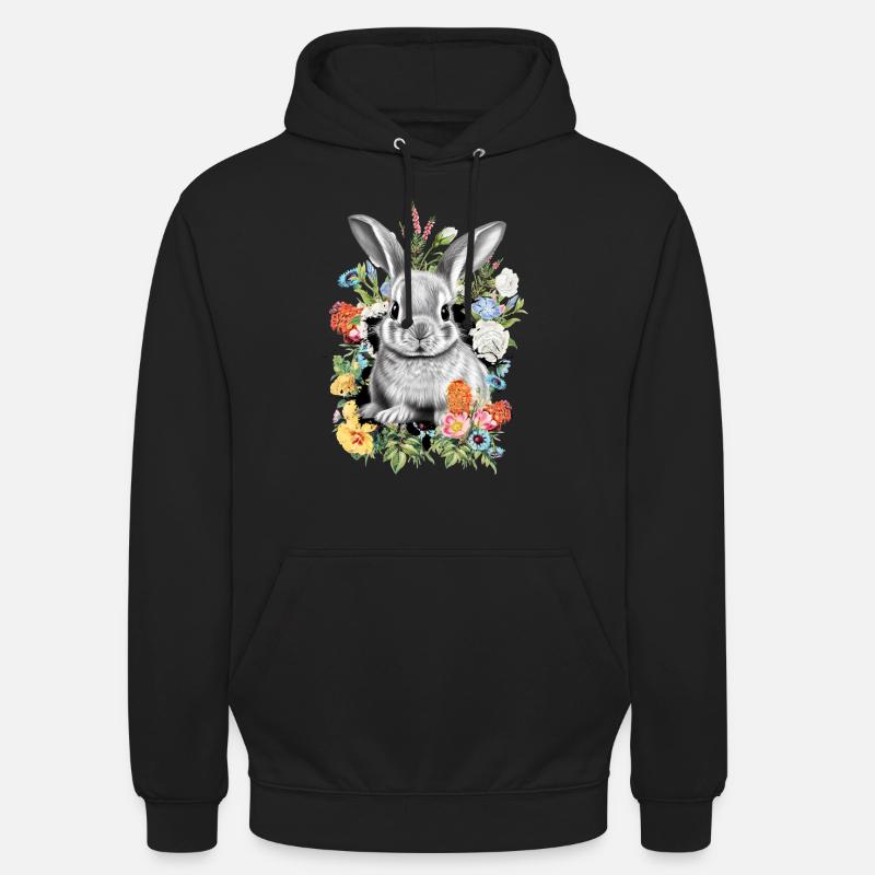 Rabbit Rabbit Flowers - Unisex Hoodie - black