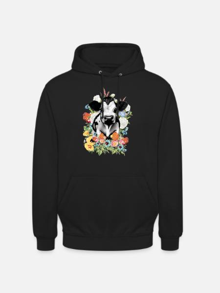 Kuh Blumen - Unisex Hoodie - Schwarz