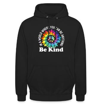 In einer Welt, in der du alles sein kannst, sei ein freundliches Zeichen - Unisex Hoodie - Schwarz - Vorne - Alina (178cm) & Michal (187cm)