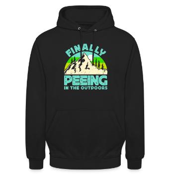 I love peeing outside Wanderer lustig Berge - Unisex Hoodie - Schwarz - Vorne - Alina (178cm) & Michal (187cm)
