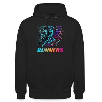 Dynamische Läufer Lauf Wettkampf - Unisex Hoodie - Schwarz - Vorne - Alina (178cm) & Michal (187cm)
