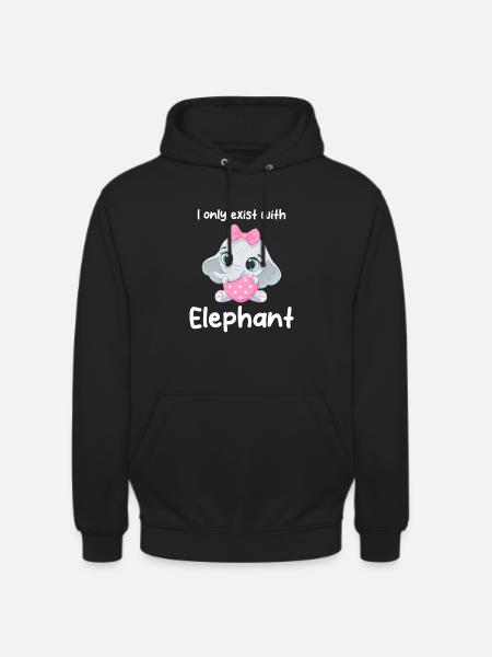 I only exist with elephant - Unisex Hoodie - black