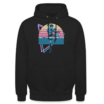 Muay Thai Kickboxen Retro - Unisex Hoodie - Schwarz - Vorne - Alina (178cm) & Michal (187cm)