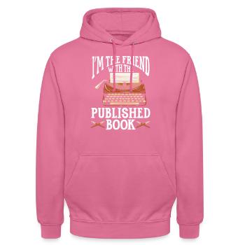 Autor Geschenk Spruch Bücherwurm Schriftsteller - Unisex Hoodie - Pink - Vorne - Alina (178cm) & Michal (187cm)