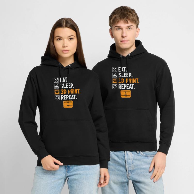 Alimentation Sommeil Impression 3D Buse Répéter Impression 3D Sweat-shirt à capuche unisexe