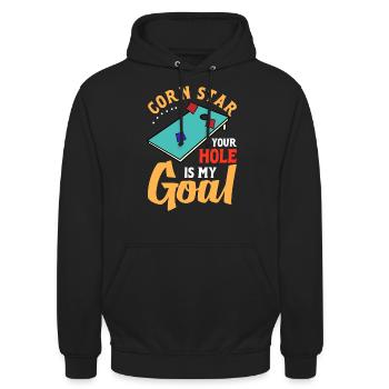 Lustiges Cornhole Corn Hole - Unisex Hoodie - Schwarz - Vorne - Alina (178cm) & Michal (187cm)