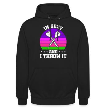 Club de sport de fléchettes, jeu de fléchettes, fléchettes de sport Pfeil - Sweat-shirt à capuche unisexe - noir - Devant - Alina (178cm) & Michal (187cm)