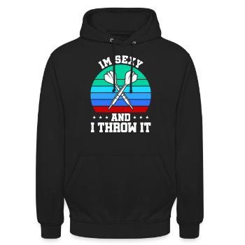 Club de sport de fléchettes, jeu de fléchettes, fléchettes de sport Pfeil - Sweat-shirt à capuche unisexe - noir - Devant - Alina (178cm) & Michal (187cm)