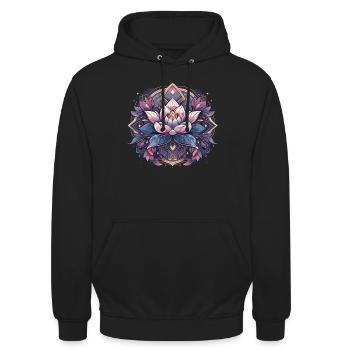 Lotusblume Meditation - Unisex Hoodie - Schwarz - Vorne - Alina (178cm) & Michal (187cm)
