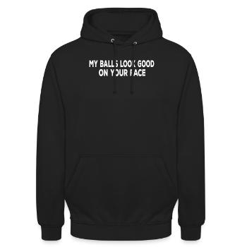 My Balls Look Good On Your Face - Funny Paintball - Unisex Hoodie - Schwarz - Vorne - Alina (178cm) & Michal (187cm)