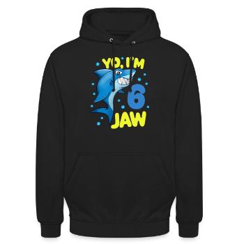 6. Geburtstag Hai Lustiger Haifisch Kinder - Unisex Hoodie - Schwarz - Vorne - Alina (178cm) & Michal (187cm)