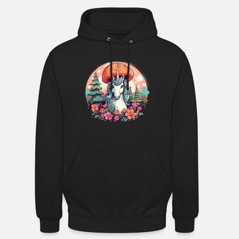 Cottagecore Esthétique Licorne Champignon Vintage - Sweat-shirt à capuche unisexe - noir